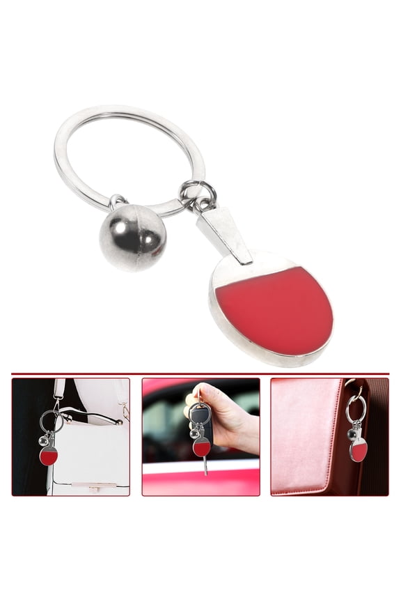 Red Alloy Pendant For Bag Ping Pong Racket Shape Keychain Charm 1Pcs