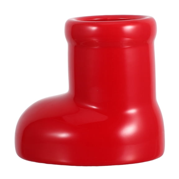 BESTYASH Red Ceramic Boot Flower Vase for Home Decor Holiday Decoration Unique Artistic Centerpiece 7.5 Inches