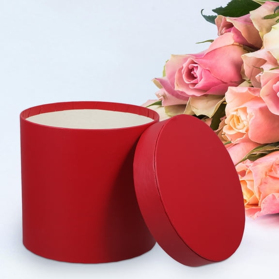 BESTYASH Red Round Bouquet Holder Flower Bucket for Present Flower Packing Box with Elegant Design