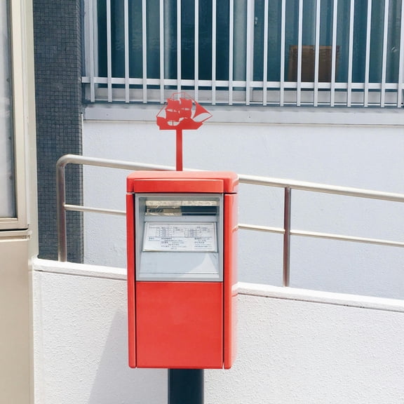 BESTYASH Red Metal Mailbox Flag Vertical Style with Ship Ornaments for Weather Resistant Decoration