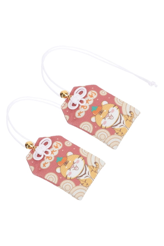 Red Plastic Tiger Year Luck Pendant Blessing Amulet for Decor 2 Pieces Embroidered Design