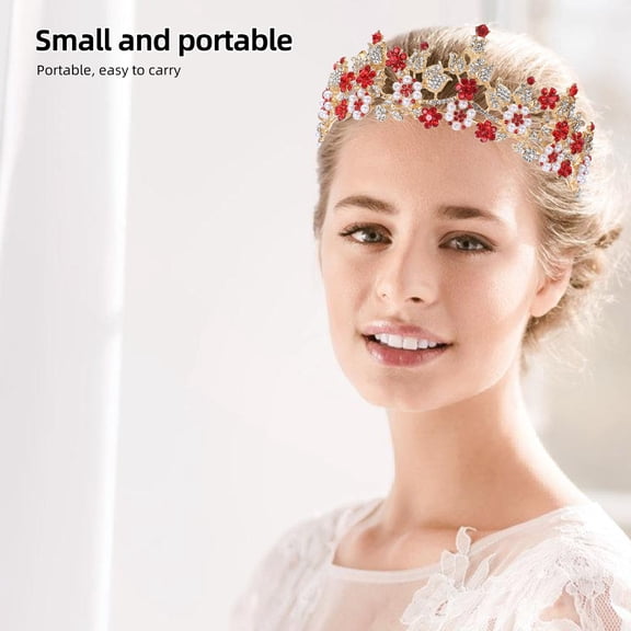 BESTYASH Red Rhinestone Wedding Headband for Bride, Elegant Comfortable Hair Accessory, 12.5 Inch Sparkling Design