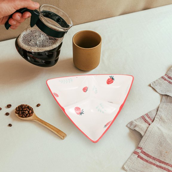 BESTYASH Red Triangular Ceramic Serving Tray with Separated Compartments for Meals