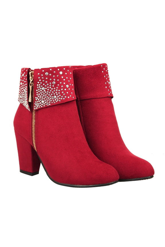 1Pair Chic Red Ankle Booties for Wedding Party and Formal Occasions