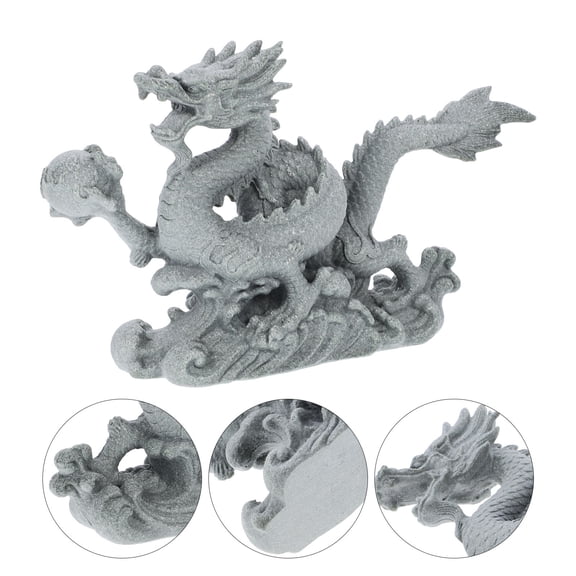 BESTYASH Resin Grey Dragon Statue Ornament for Stable Placement on Cabinet Or Desktop Decor