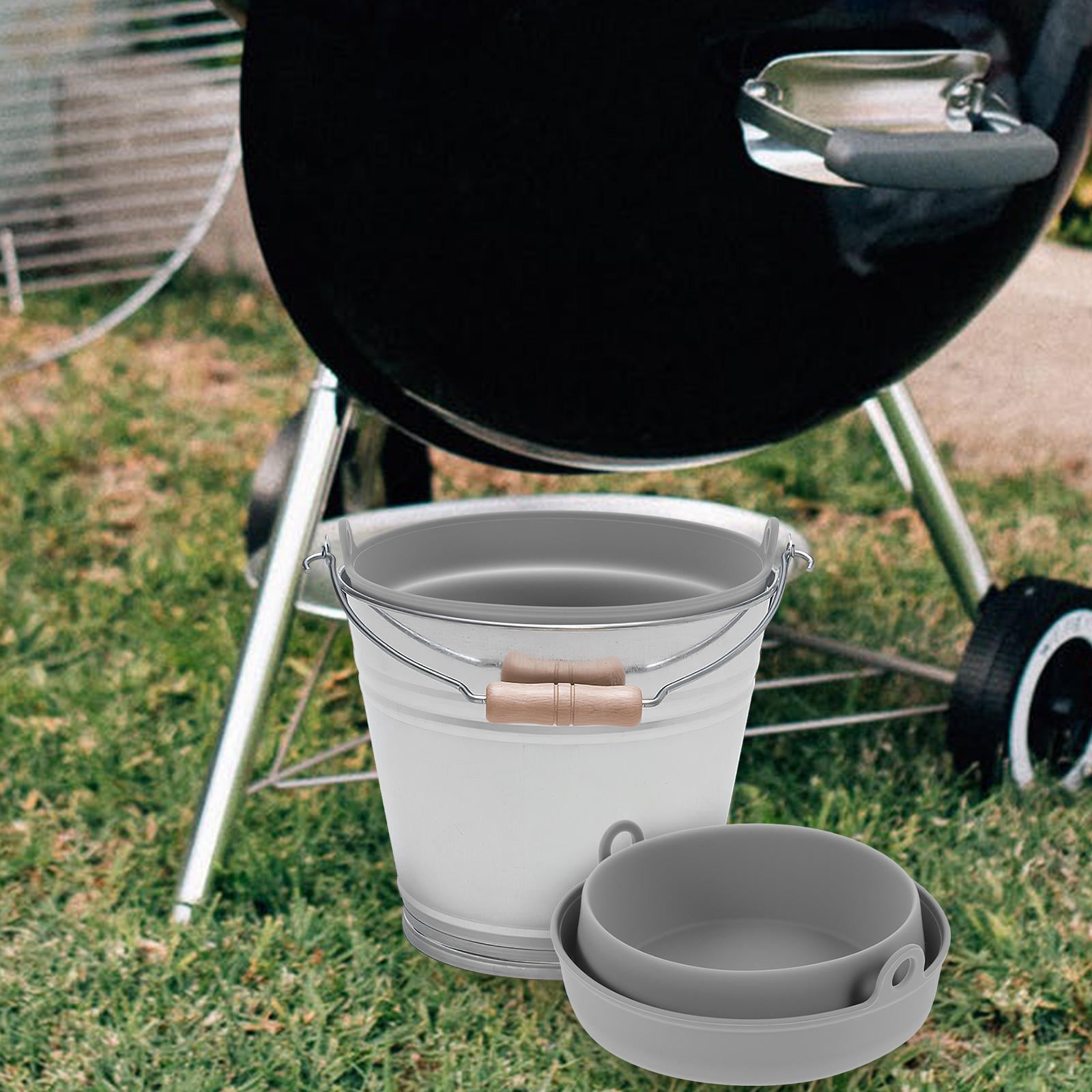 BESTYASH Grey Silicone Grill Bucket with Foldable Design and Adjustable ...
