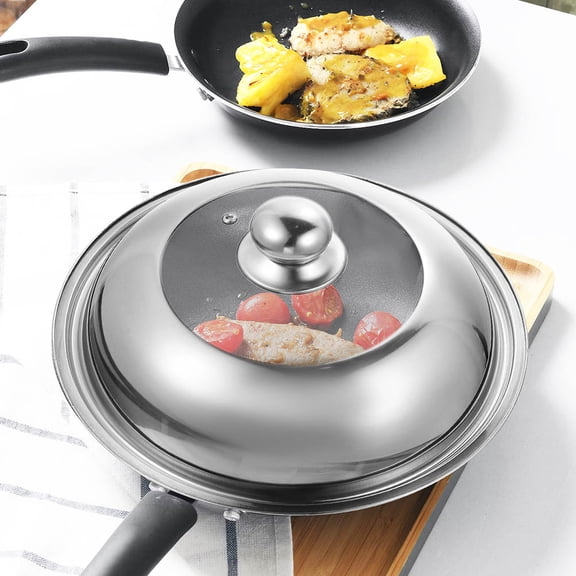 BESTYASH Reusable Stainless Steel Pan Lid Multi-Use Metal Cover for Household Pot and Frying Pan