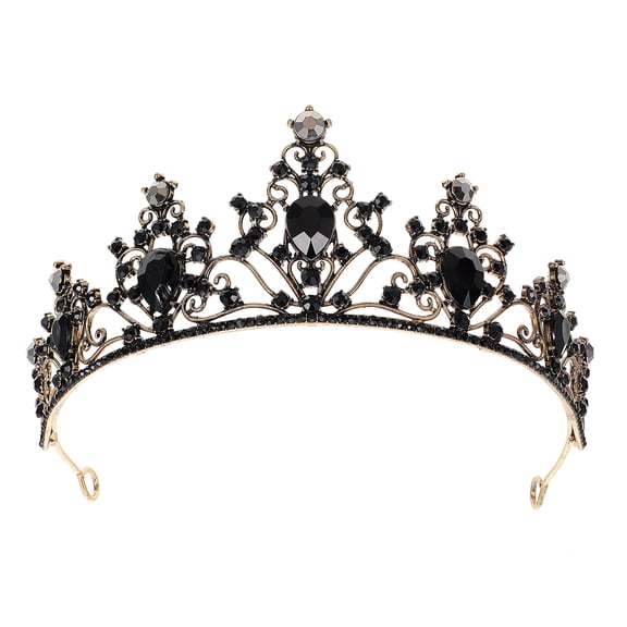 BESTYASH Stylish Black Rhinestone Crown Tiara Decorative Hair Accessory for Wedding
