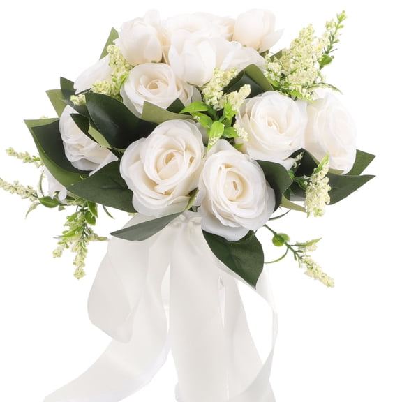 BESTYASH White Artificial Rose Wedding Bouquet for Bride and Party Decor