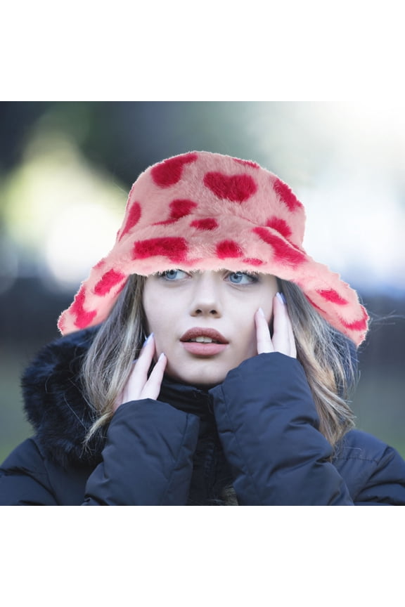 Rosy Winter Fuzzy Bucket Hat Soft Flannel Fisherman Cap Lightweight Packable Reversible Headwear for Cold Weather