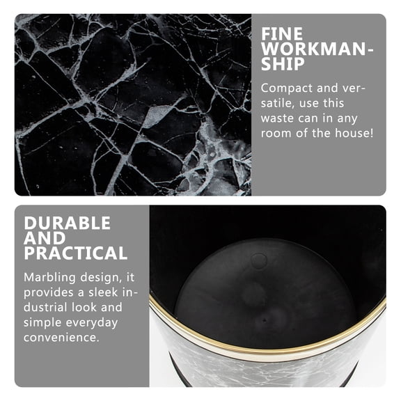 BESTYASH Round Marble Pattern Trash Can with Stylish Design, Plastic Bag Friendly, Storage Bin for Home and Office