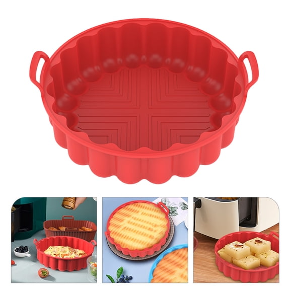 BESTYASH Round Silicone Baking Mat Air Fryer Liner Non Stick Red 1Pack