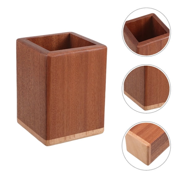 BESTYASH Rustic Brown Wood Desktop Storage Box for Makeup Brushes Pens and Cosmetics with Minimalist Style