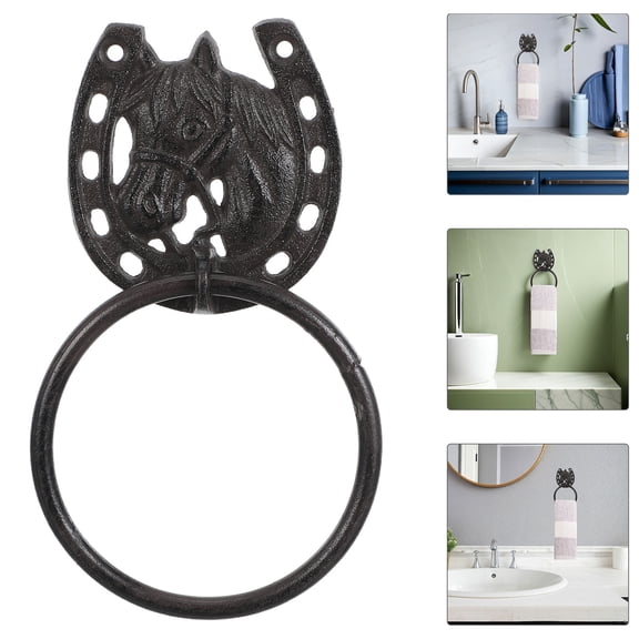 BESTYASH Rustic Cast Iron Towel Rack Horseshoe Bathroom Decor Wall Mounted Hand Towel Holder