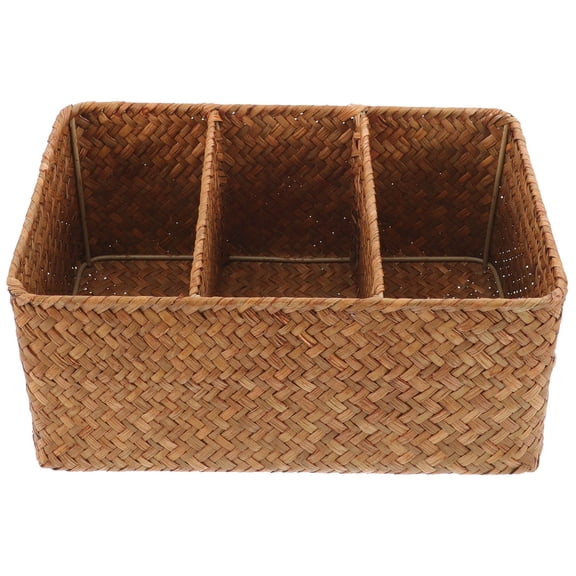 BESTYASH Rustic Chocolate Storage Basket with 3 Grid Design for Bathroom Counter and Kitchen Use