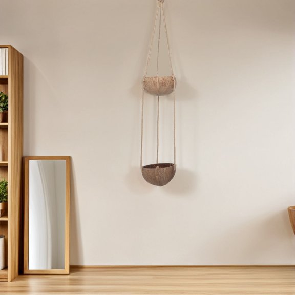 BESTYASH Rustic Coconut Shell Hanging Flower Pot for Indoor Plant Display and Home Decoration