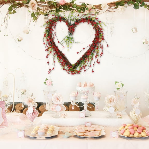 BESTYASH Artificial Berry Twig Heart Wreath Wedding Party Decoration Valentines Wall Hanging
