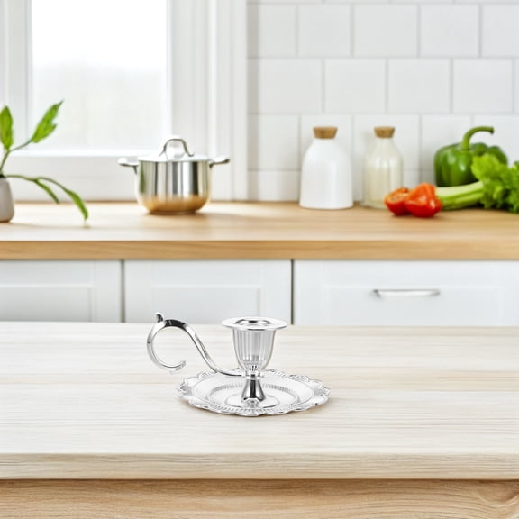 BESTYASH Rustic Vintage Plated Silver Candle Holder Tray for Cozy Dinner Table Decoration