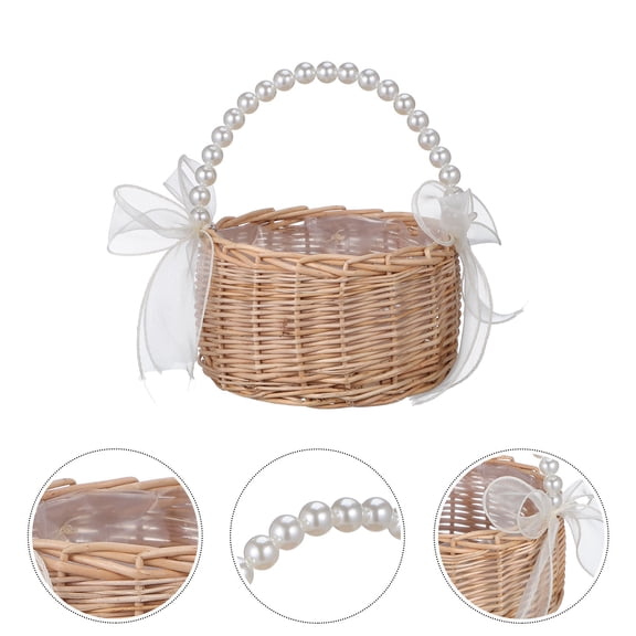 BESTYASH Rustic Wicker Flower Basket Handwoven with Iron Frame Beige Home Decor