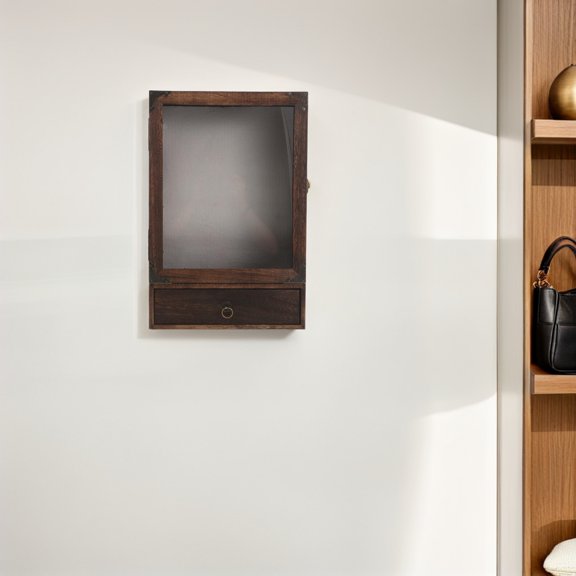 BESTYASH Rustic Wood Shadow Box with Drawer Coffee Display Case for Medals Keepsakes Wedding Memories