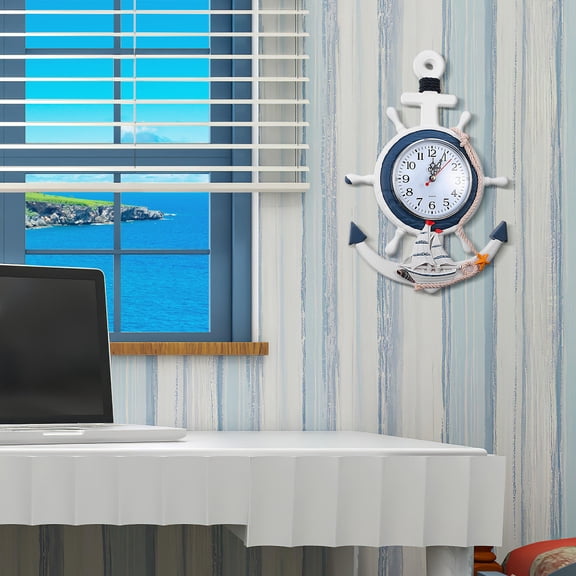BESTYASH Nautical Sea Hanging Wall Clock Wooden Timepiece for Bedroom Decor 1 Set