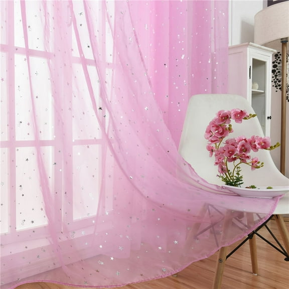 BESTYASH Sheer Visibility Stars Curtains Window Curtain in Pink for Homeowners and Interior Designers 1Set