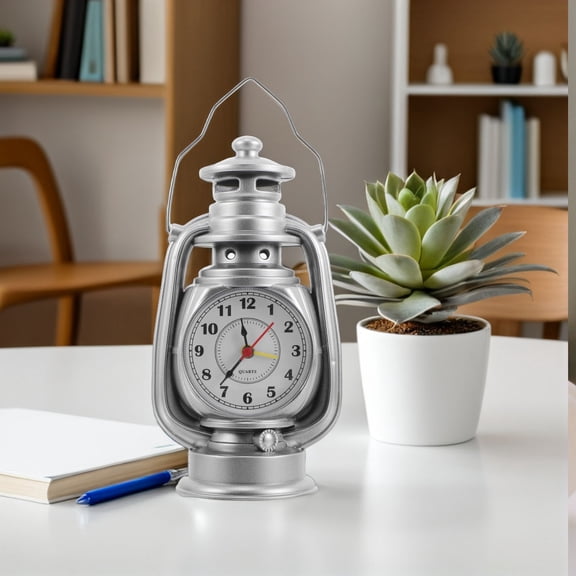 BESTYASH Vintage Small Silent Alarm Clock with Plated Oil Lamp Design for Bedroom Decor