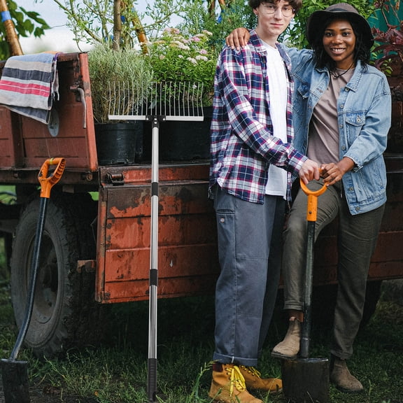 BESTYASH Adjustable Telescopic Garden Rake for Leaves Lawn Scarifying and Yard Cleanup Tools