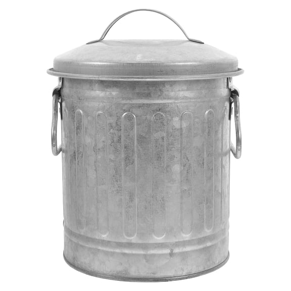 BESTYASH Small Iron Office Trash Bin with Lid, Bucket Shaped Wastebasket for Desk or Room, 1 Set