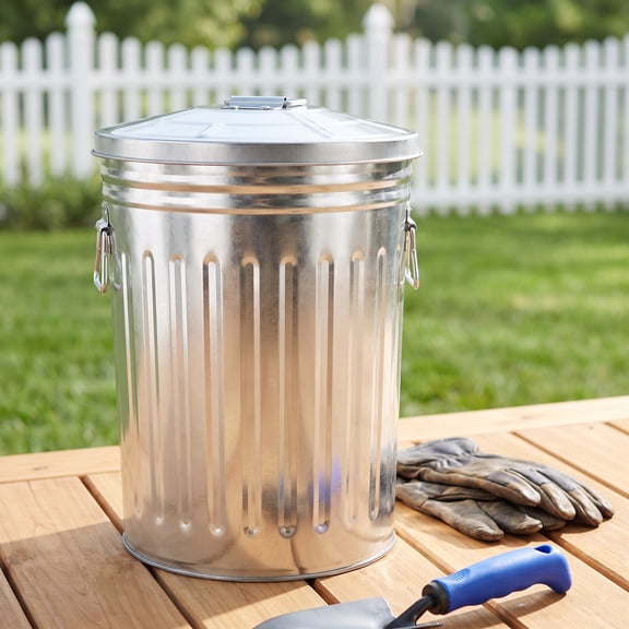 BESTYASH Plated Silver Metal Outdoor Garbage Can Rust Resistant Multi Functional Trash Container