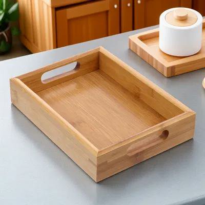 BESTYASH Simple Bamboo Dessert Tray Light Brown Home Use Tray for Coffee Bread and Snacks