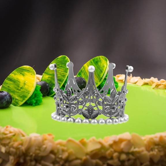 BESTYASH Simple Topper Crown Silver Alloy for Baking Dessert Decor 1Pack