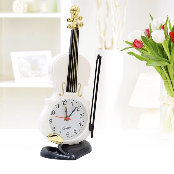 BESTYASH Simulation Violin Alarm Clock White Digital and Analog Display for Office Use