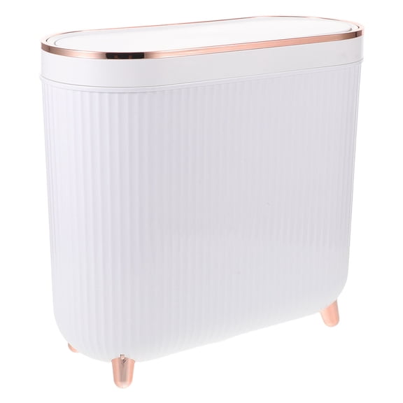 BESTYASH Slim Bathroom Trash Can with Lid Beige Elegant Design Seals Odors for Restroom