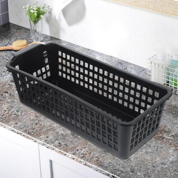 BESTYASH Set of 4 Slim Black Storage Boxes for Kitchen and Bathroom, Lightweight Portable Organizer Bins Made of PP