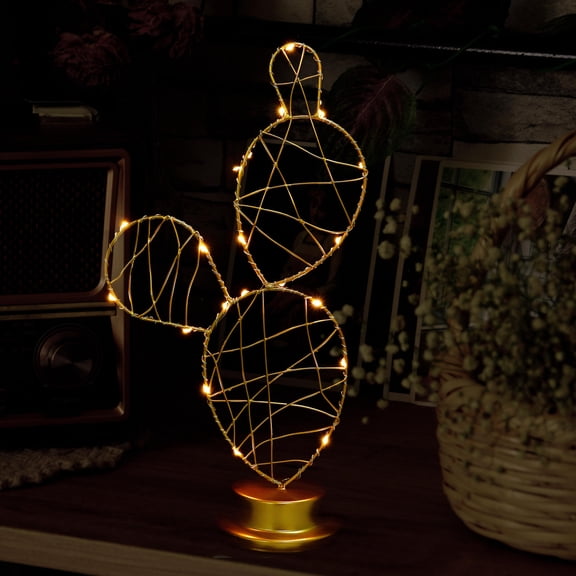 BESTYASH Small Desk Lamp Golden Metal Cactus Light for Bedroom Nightstand Decor