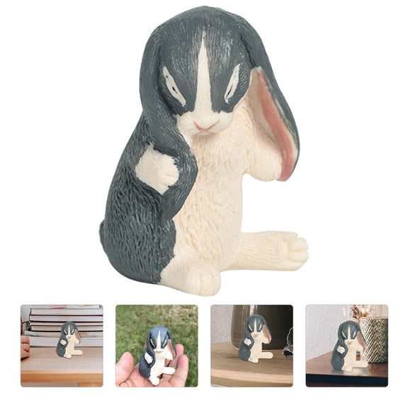 BESTYASH Small Figurine Bunny Model Dark Grey Plastic Simulation Design For Office 1Pcs