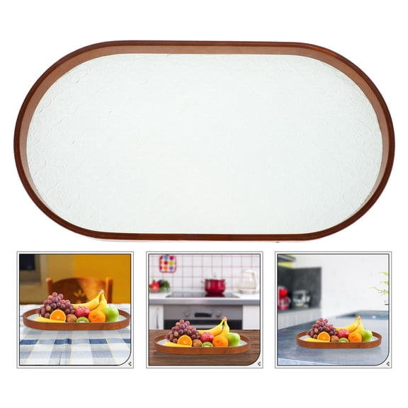 BESTYASH Smooth Surface Glass Serving Tray in Coffee Color with Wood Edge for Home