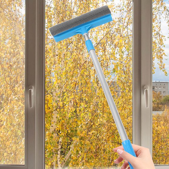 BESTYASH Blue Plastic Window Squeegee, Microfiber Scrubber, Ergonomic Design for Home, Strong and Portable