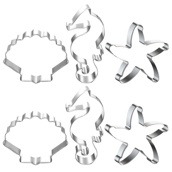 BESTYASH Stainless Steel Baking Mold Set for Home Use Creative Shape Cookie Cutters Silver 6 Pieces