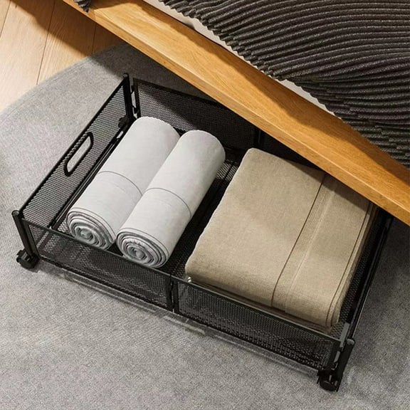 BESTYASH Stainless Steel Bed Storage Organizer Black Foldable Drawer for Home Use