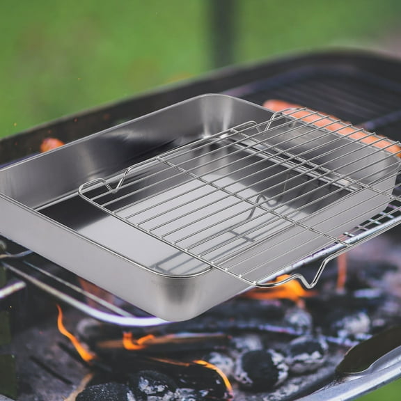 BESTYASH Stainless Steel Home Baking Pan Large Volume Dishwasher Safe Baking Tray for Baking and Roasting 15.5 x 10.5 Inches Silver