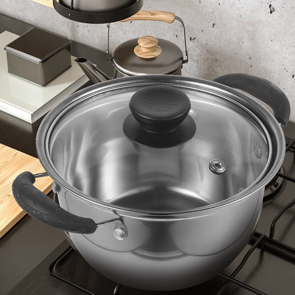 BESTYASH Stainless Steel Pot with Lid for Induction and Gas Stove Plated Silver Soup Pot with Spill Prevention