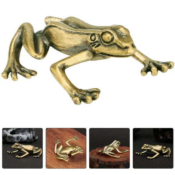 BESTYASH Vintage Golden Brass Frog Figurine Decorative Sculpture for Home Office Shelf Tabletop Display and Storage