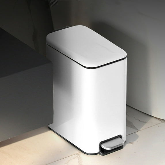 BESTYASH Slim White Stainless Steel Step-On Kitchen Trash Can, Kitchen Bin, 1 Piece