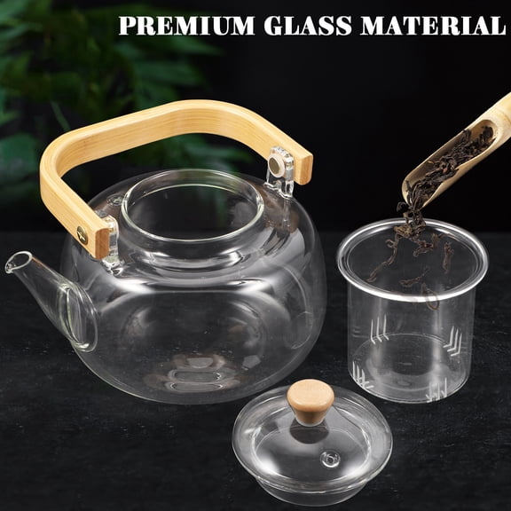 BESTYASH Clear High Silicate Glass Tea Kettle with Removable Infuser for Loose Leaf Tea Brewing - 1 Set Stove Top Teapot