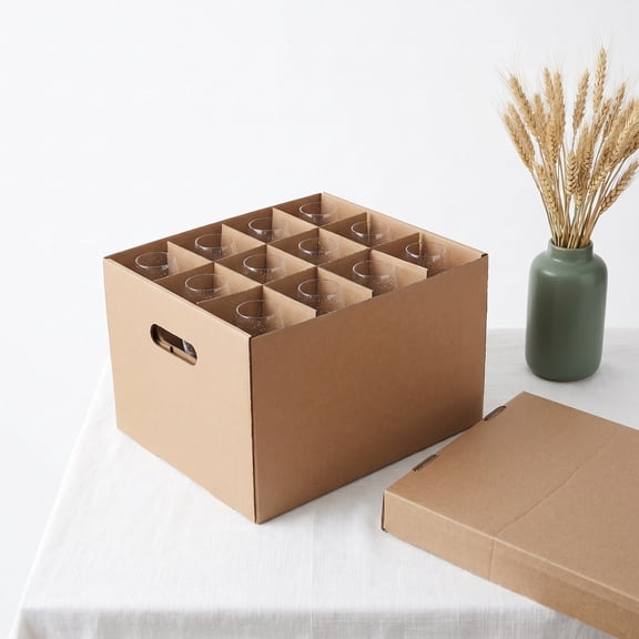 BESTYASH Sturdy Khaki Stemware Moving Box with Cardboard Dividers for Home