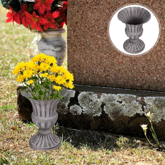 BESTYASH Sturdy Metal Cemetery Flower Vase Dark Brown Graveyard Urn Planter for Silk Or Dried Flowers
