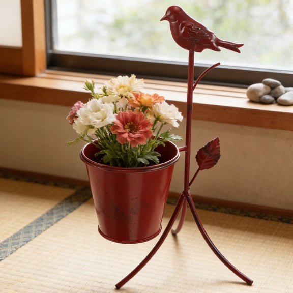 BESTYASH Red Metal Flower Pot Stand with Tripod Design for Indoor and Outdoor Plant Display Decor