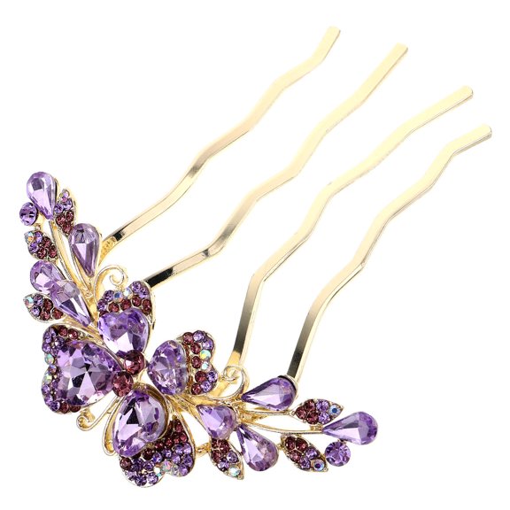 BESTYASH Stylish Purple Hair Comb with Rhinestone Bowknot and Secure Fourtooth Alloy Pin